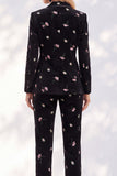 Black Printed Peak Lapel Single‑Breasted Floral Printed Women Suits
