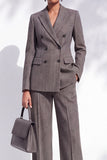 Brown Peak Lapel Pinstripe Double‑Breasted Women Suits with Pockets