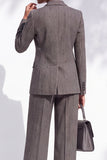 Brown Peak Lapel Pinstripe Double‑Breasted Women Suits with Pockets