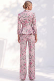 Pink Printed Peak Lapel 2 Piece Peplum 3/4 Sleeves Single Breasted Women Suits