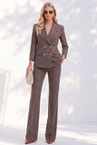 Brown 2 Piece Peak Lapel Double Breasted Women Suits with Pockets