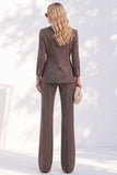 Brown 2 Piece Peak Lapel Double Breasted Women Suits with Pockets