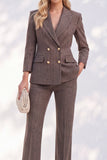 Brown 2 Piece Peak Lapel Double Breasted Women Suits with Pockets
