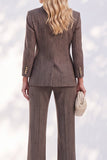 Brown 2 Piece Peak Lapel Double Breasted Women Suits with Pockets