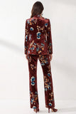 Rust Printed Velvet Peak Lapel Single‑Breasted Women Suits with Pockets