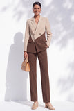 Coffee & Khaki Two Piece Notched Lapel Double Breasted Long Women Suits with Pockets