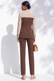 Coffee & Khaki Two Piece Notched Lapel Double Breasted Long Women Suits with Pockets