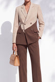 Coffee & Khaki Two Piece Notched Lapel Double Breasted Long Women Suits with Pockets