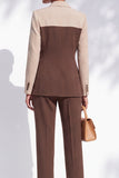 Coffee & Khaki Two Piece Notched Lapel Double Breasted Long Women Suits with Pockets