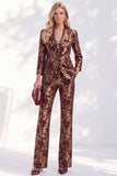 Rust Printed 2 Piece Single Breasted Women Suits with Pockets
