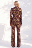 Rust Printed 2 Piece Single Breasted Women Suits with Pockets