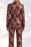 Rust Printed 2 Piece Single Breasted Women Suits with Pockets