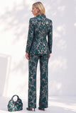 Dark Green Printed Notched Lapel Single‑Breasted Women Suits