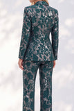 Dark Green Printed Notched Lapel Single‑Breasted Women Suits