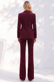 Burgundy 2 Piece Notched Lapel Single‑Breasted Women Suits with Lace