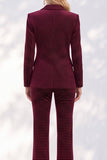 Burgundy 2 Piece Notched Lapel Single‑Breasted Women Suits with Lace