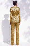 Golden Jacquard Peak Lapel Double Breasted Women Suits