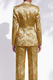 Golden Jacquard Peak Lapel Double Breasted Women Suits
