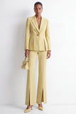 Yellow 2 Piece Peak Lapel Pleated Long Women Suits with Side Slit
