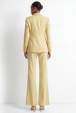 Yellow 2 Piece Peak Lapel Pleated Long Women Suits with Side Slit