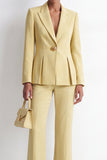 Yellow 2 Piece Peak Lapel Pleated Long Women Suits with Side Slit