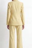 Yellow 2 Piece Peak Lapel Pleated Long Women Suits with Side Slit