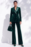 Dark Green Velvet Peak Lapel Double Breasted Women Suits
