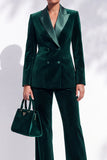 Dark Green Velvet Peak Lapel Double Breasted Women Suits