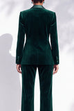 Dark Green Velvet Peak Lapel Double Breasted Women Suits