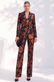 Black Jacquard Fitted 2 Piece Double Breasted Women Suits