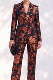 Black Jacquard Fitted 2 Piece Double Breasted Women Suits