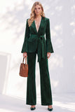 Dark Green Two Piece Peak Lapel Flare Sleeves Women Suits with Belt