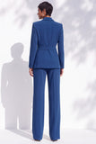 Berlin Blue Peak Lapel Long Sleeves Women Suits with Belt