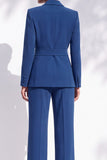 Berlin Blue Peak Lapel Long Sleeves Women Suits with Belt