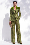 Olive Jacquard Shawl‑Peak Hybrid Lapel Women Suits