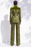 Olive Jacquard Shawl‑Peak Hybrid Lapel Women Suits