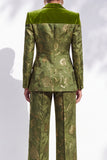 Olive Jacquard Shawl‑Peak Hybrid Lapel Women Suits