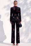 Black Red Flower Velvet Peak Lapel Long Women Suits