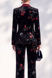 Black Red Flower Velvet Peak Lapel Long Women Suits