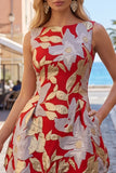 Red Bateau Neck Jacquard Bubble Hem Ruched A-Line Short Homecoming Dress