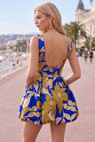 Red Bateau Neck Jacquard Bubble Hem Ruched A-Line Short Homecoming Dress
