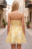 Yellow A-Line Embroidery Pearl Short Homecoming Dress with 3D Floral Appliques