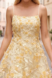 Yellow A-Line Embroidery Pearl Short Homecoming Dress with 3D Floral Appliques