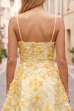 Yellow A-Line Embroidery Pearl Short Homecoming Dress with 3D Floral Appliques