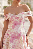 Pink Off the Shoulder Floral A-Line Short Homecoming Dress