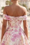 Pink Off the Shoulder Floral A-Line Short Homecoming Dress