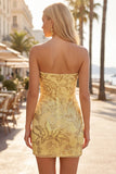 Sparkly Green Bodycon Ruched Strapless Short Homecoming Dress with Sequins