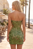 Sparkly Green Bodycon Ruched Strapless Short Homecoming Dress with Sequins