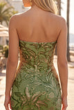 Sparkly Green Bodycon Ruched Strapless Short Homecoming Dress with Sequins