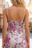 Sparkly Silver Sequins Floral Bodycon Spaghetti Straps Short Homecoming Dress